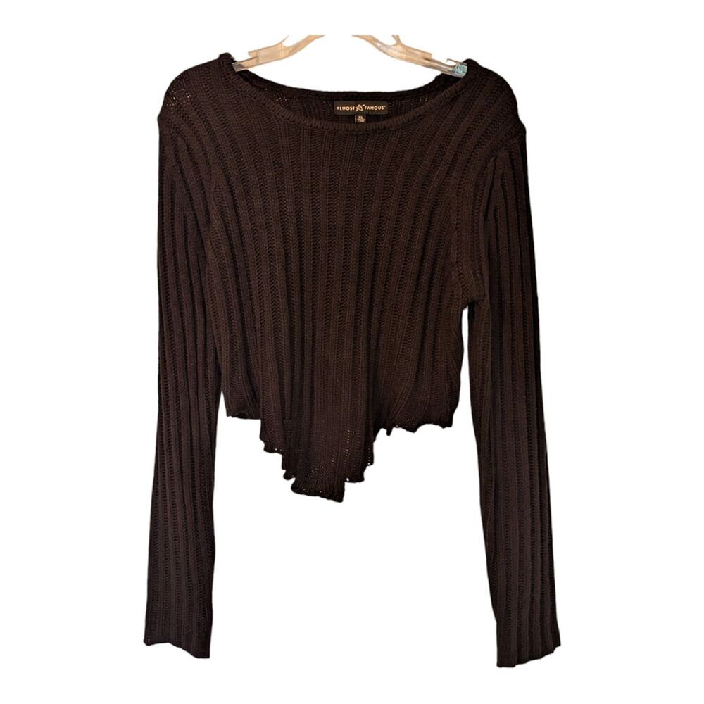 Almost Famous XL Crop Top Black Long Sleeve Front Bibb Sweater Modern Sexy Y2K